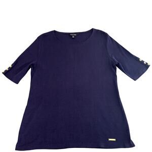 Ellen Tracy 100% Cotton Navy Short Sleeve T Shirt Size L